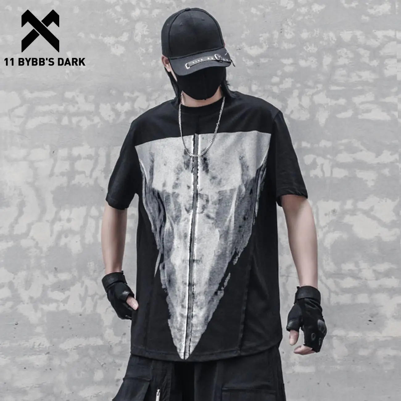 

11 BYBB'S DARK 2022SS Triangle Abstraction Loose Cotton Tshirt Summer streetwear T Shirt Men Harajuku Short Sleeve Tee Top Black