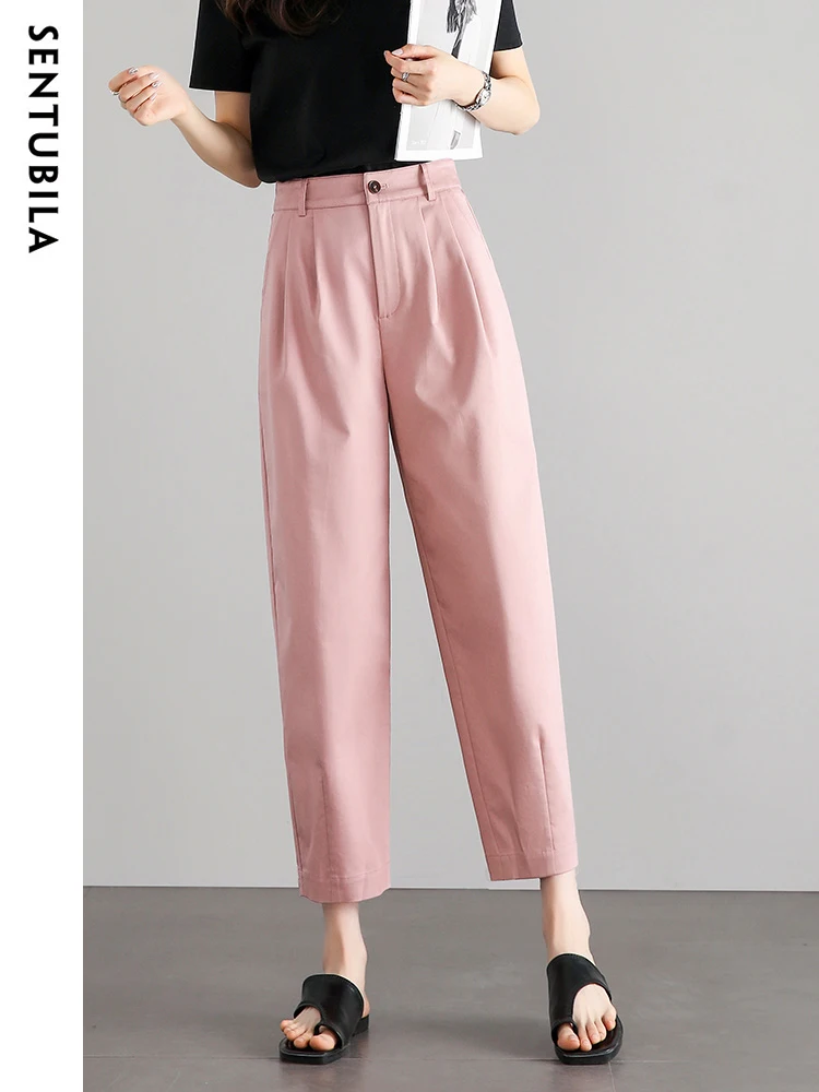 Женские брюки из смеси хлопка Sentubila Lyocell осень 2023 простые однотонные широкие до