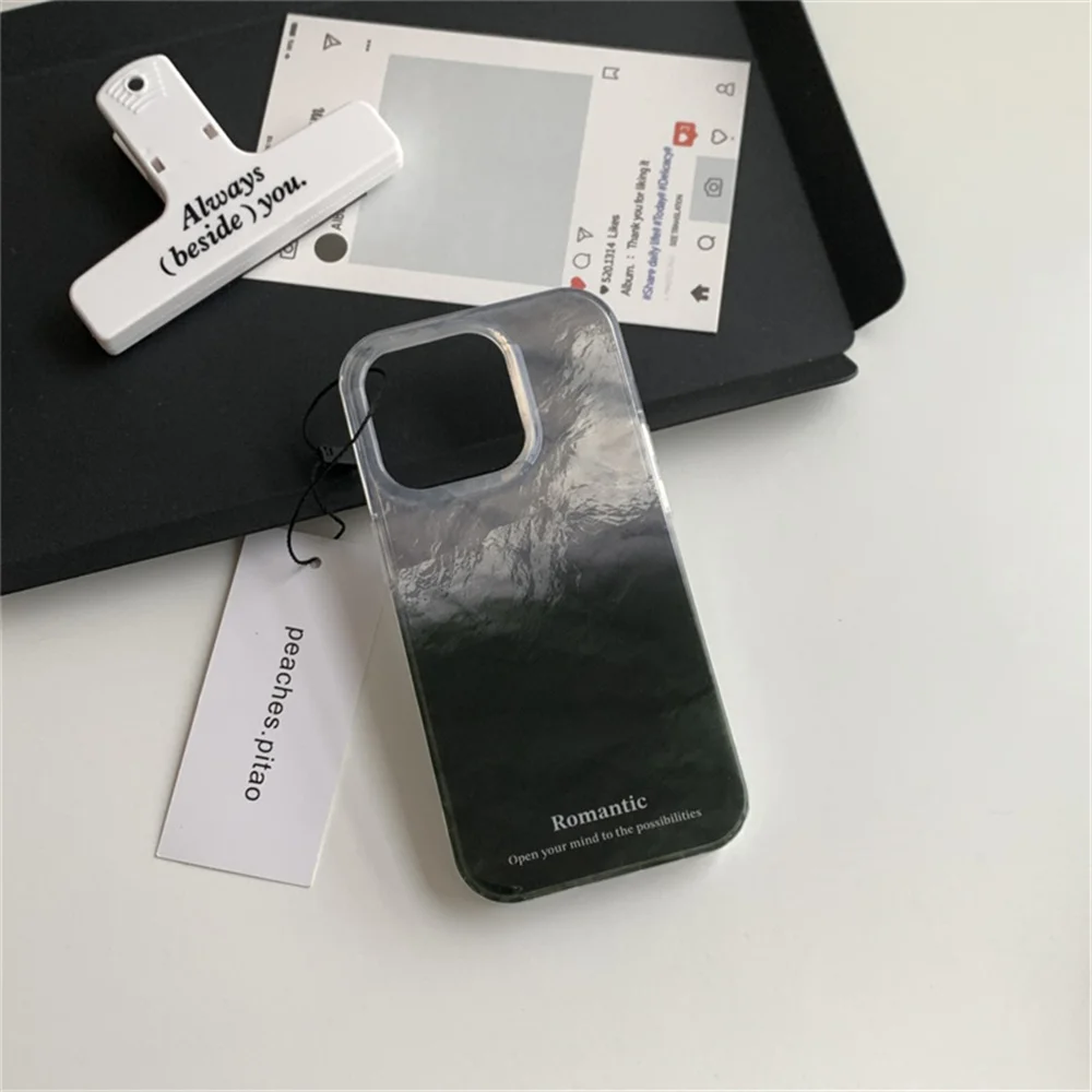 Корейский жесткий чехол для телефона INS Cool Black Silvery Glacier Word iPhone 16 15 14 13 12 11 Pro Max