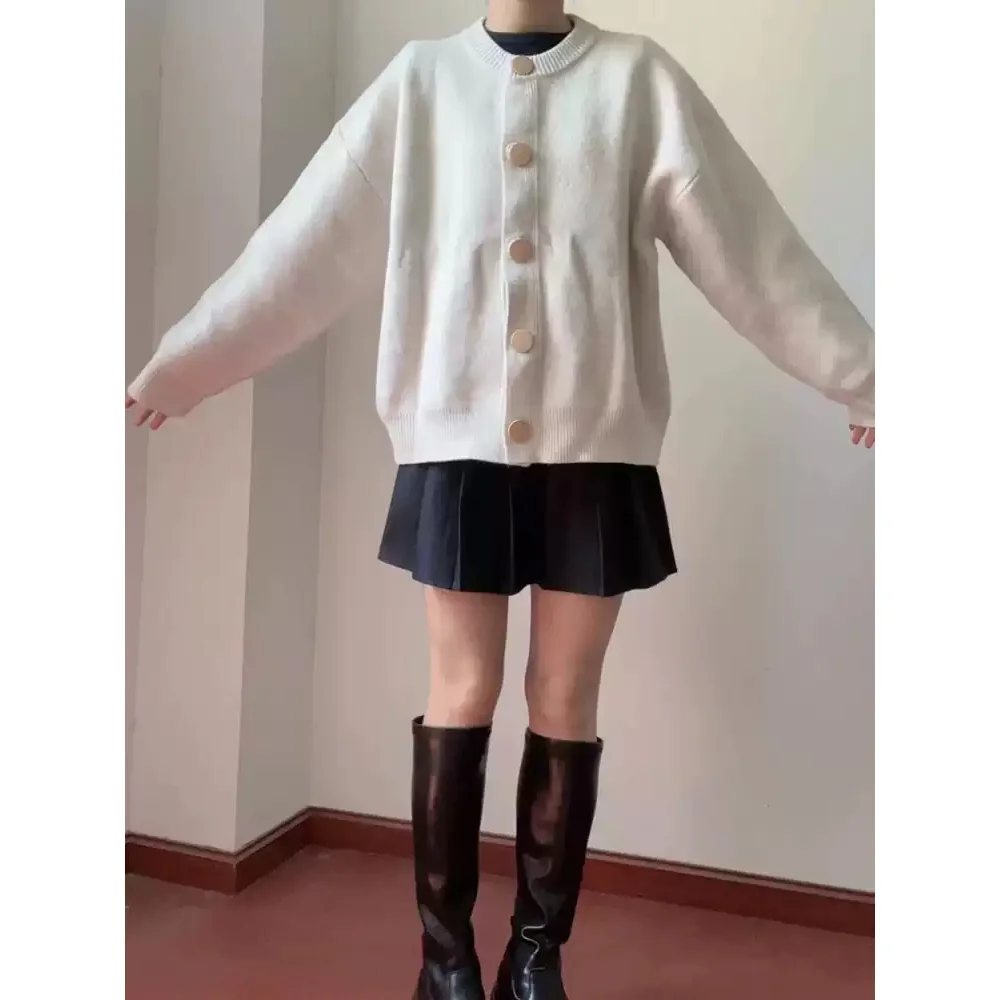 Женские теплые вязаные однотонные однобортные Свободные свитера с длинным