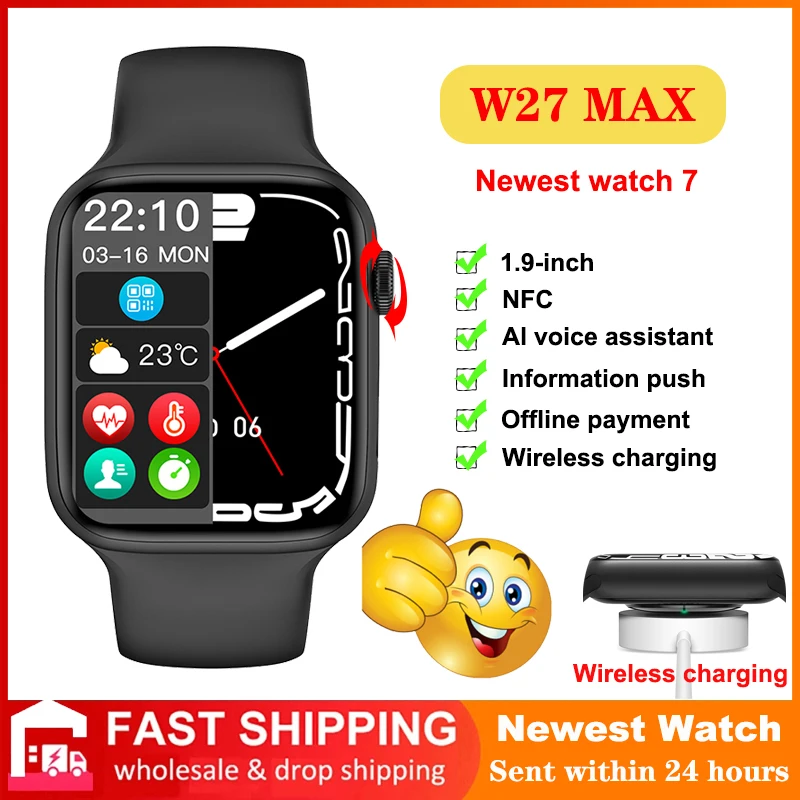 

Смарт-часы IWO W27 MAX для мужчин и женщин, умные часы с беспроводной зарядкой и голосовым управлением, с поддержкой NFC, 1,9 дюйма, Bluetooth, Смарт-часы ...