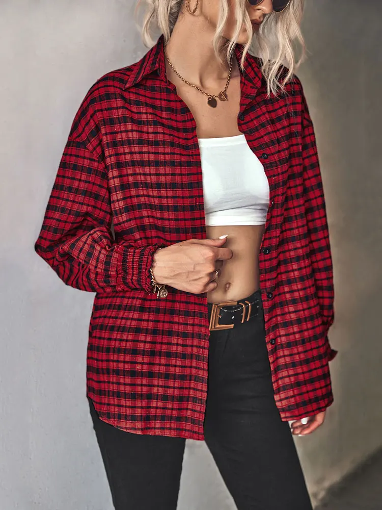 

Autumn Button Up Dhirt Women Long Sleeve Plaid Shirts Female Casual Long Shirt Checkered Top 2022