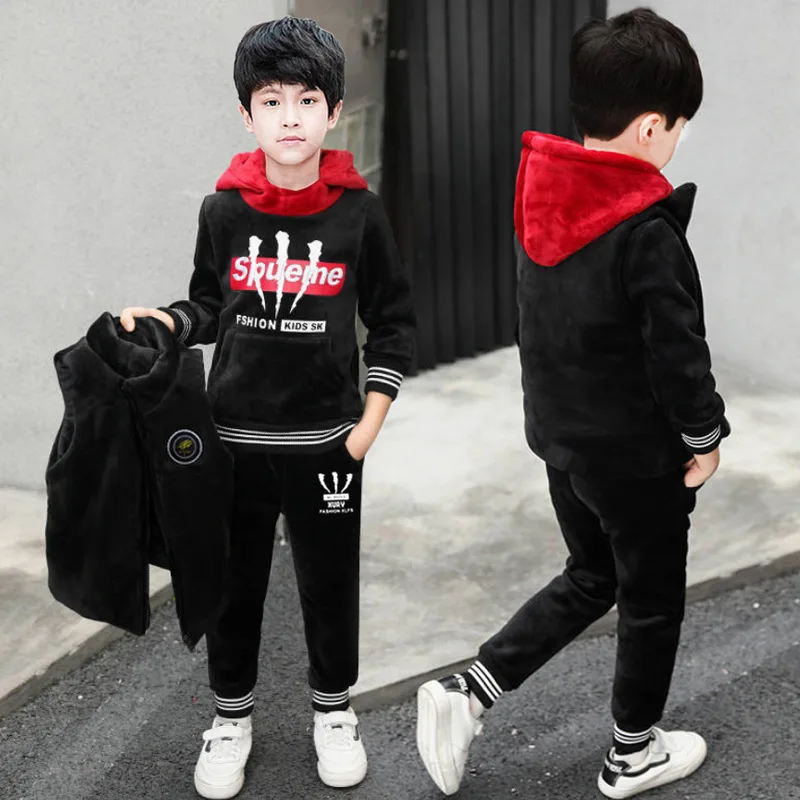 Boy Three-pieces  Fleece Suit  New Winter 2022 Children's Winter Velvet Vest Suits  Kids Clothes Boys