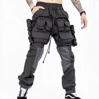 gtdom high street multi pocket zipper functional overalls 2021 winter new loose elastic waist belt velcro drawstring men pants