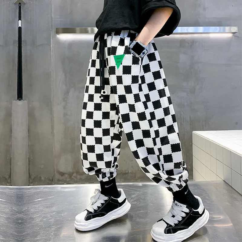 

Boys Autumn Casual Classic Plaid Long Pants Children Comfortable Loose Pants Kids Harem Pants Teen Korean Style Big Boy Clothing