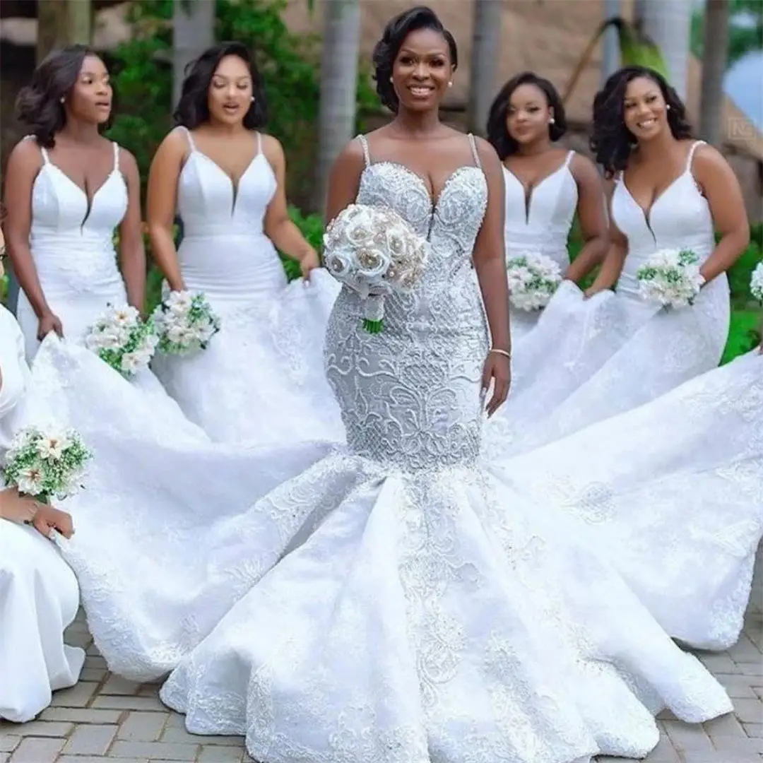 

South African Trumpet Wedding Dresses for Women Elegant Spaghetti Straps Bridal Gowns vestidos de novia Second Reception Dress