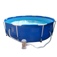 450*122CM Wholesale Design Bule Color Inflatable Adult Round Metal Frame Swimming Pools with Pump and Ladder