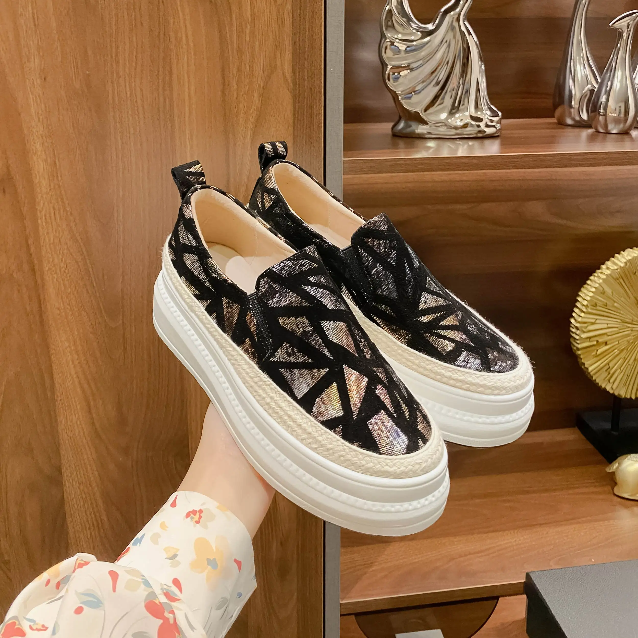 Туфли Lanxuryee женские на платформе из овечьей кожи Вулканизированная подошва