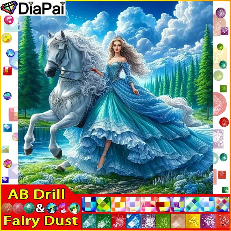DIAPAI Fairy Dust AB 5D Алмазная вышивка Набор для рукоделия &quotЖенщина Лошадь Дерево&quot Diy