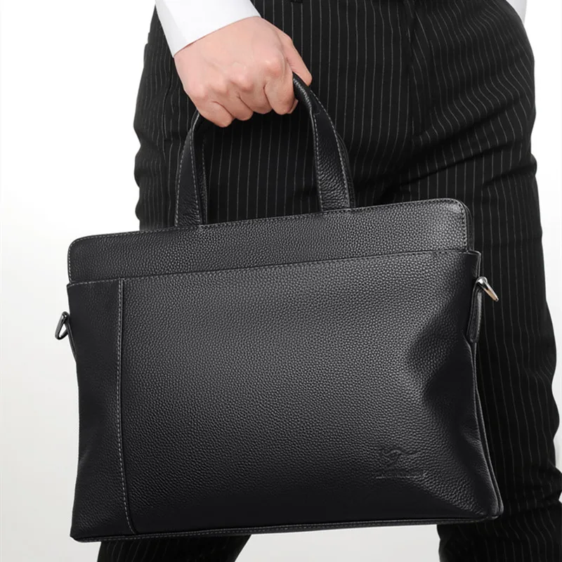 Business Genuine Leather Men's Briefcase Black Cowhide Handbag Large Capacity Laptop Computer Bag Male Shoulder Messenger Bag