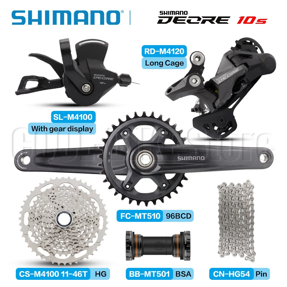 Фото Shimano 10s M4100 Deore Groupset MT510 Шатуны SL-M4100 RD-M4120 CS-M4100 Кассетная звездочка Sunshine HG54 Цепь MTB Велосипед №1