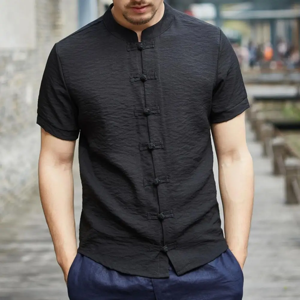 

Trendy Men Shirt Soft Men Top Slim Fit Retro Men Summer Shirt Match Pants