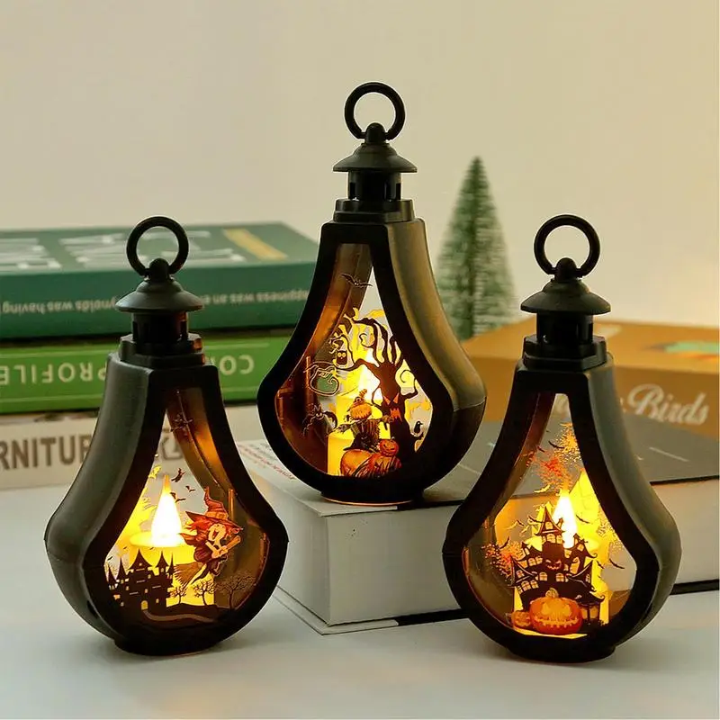 

Halloween Decoration LED Electronic Candle Light Retro Pumpkin Witch Castle Lantern Lamp Desktop Decor Festival Party Favor Gift