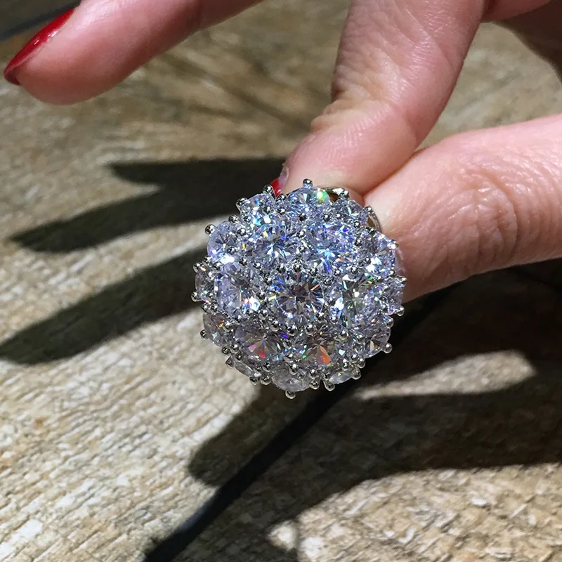 

Silver Color Flower Sharp Big Zircon Stone Rings for Women Fashion Wedding Engagement Jewelry 2022