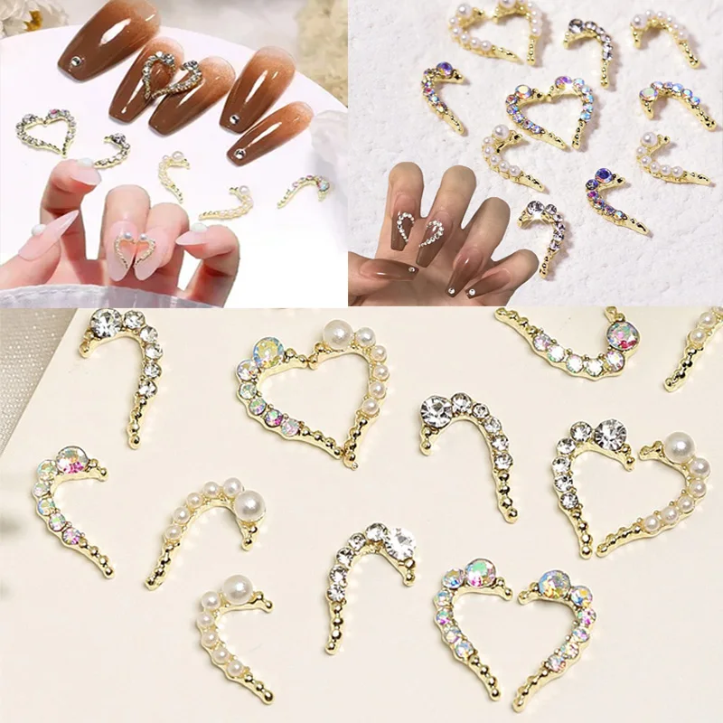 

10pcs 3D Heart Nail Charms For Valentine's Day Sparkle Diamond Pearl Nail Art Decoration Rhinestones Sweet Manicure Jewelry 5^%&