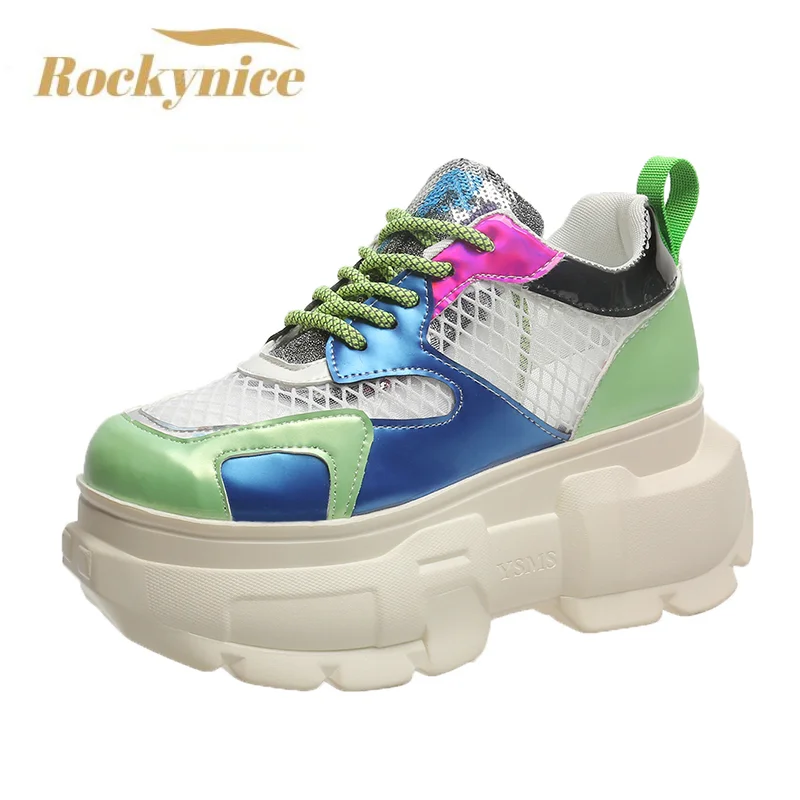 

Summer Women Chunky Sneakers Breathable Mesh Casual Shoes 7CM Wedge Heels High Platform Shoes Chaussures Femme Sports Dad Shoes