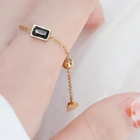 advanced green stone chain pull ring womens titanium steel gold plated luxury adjustable size women rings