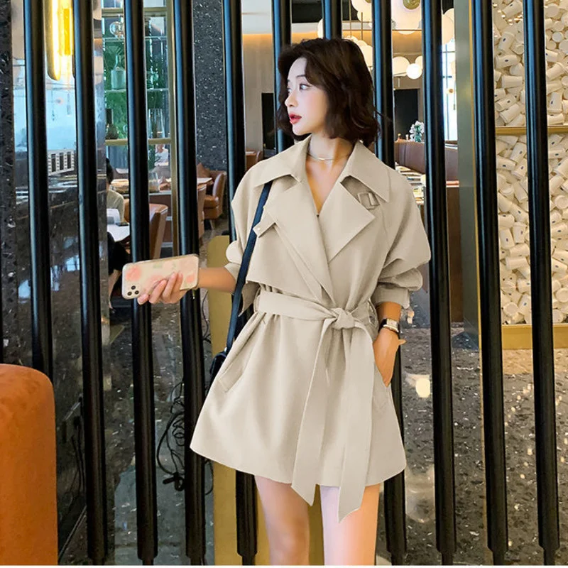 

Women Fashion With Belt Trench Coat Vintage Long Sleeve Outerwear Chic Overcoat Korean Jacket Casaco Feminino Chaquetas De Mujer