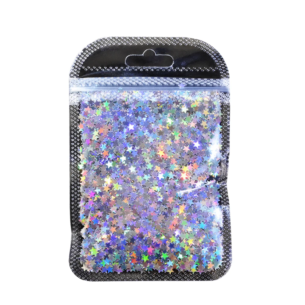 10 г лазерные блестки для ногтей в форме звезды золотые серебряные