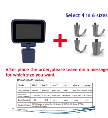Ларингоскоп для видео, многоразовые стерилизуемые лезвия, цветной TFT ЖК цифровой видео Ларингоскоп, 6 лезвий из нержавеющей стали опционно - изображение