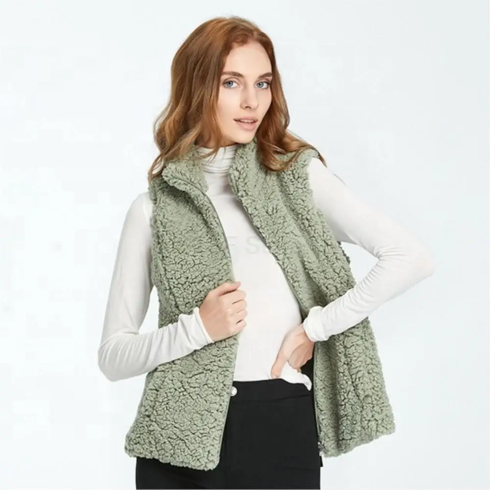 Winter Fashion Women's Real Fur Vest Fluffy Fleece Thermal Pure Color Zipper Real Fur Gilet Womens Teddy Sleeveless Waistcoat