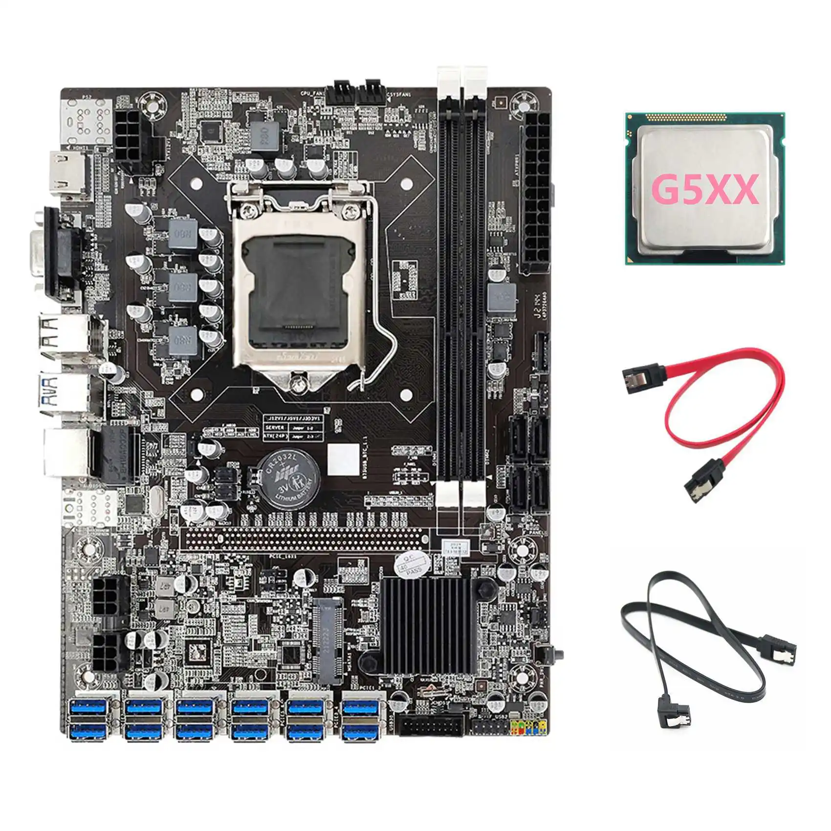 

B75 BTC Mining Motherboard+G5XX CPU+2xSATA Cable 12 PCIE to USB3.0 Adapter LGA1155 DDR3 B75 USB ETH Miner Motherboard