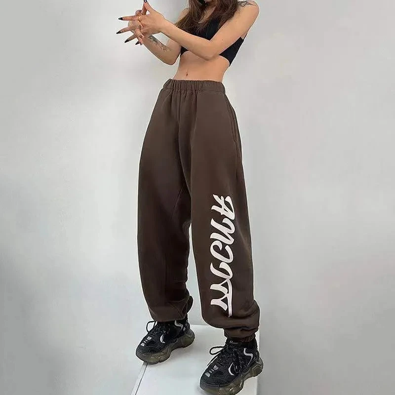 

Брюки женские с широкими штанинами в Корейском стиле, мешковатые спортивные штаны в стиле Харадзюку, хип-хоп с карманами, стильные штаны с з...