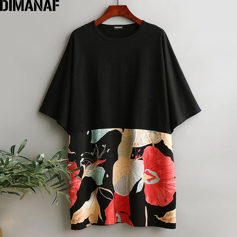 

DIMANAF Summer Women Blouse T-Shirts Beach Cotton Chiffon Floral Spliced Fashion Lady Tops Tunic Tee Casual Shirt Oversize Loose