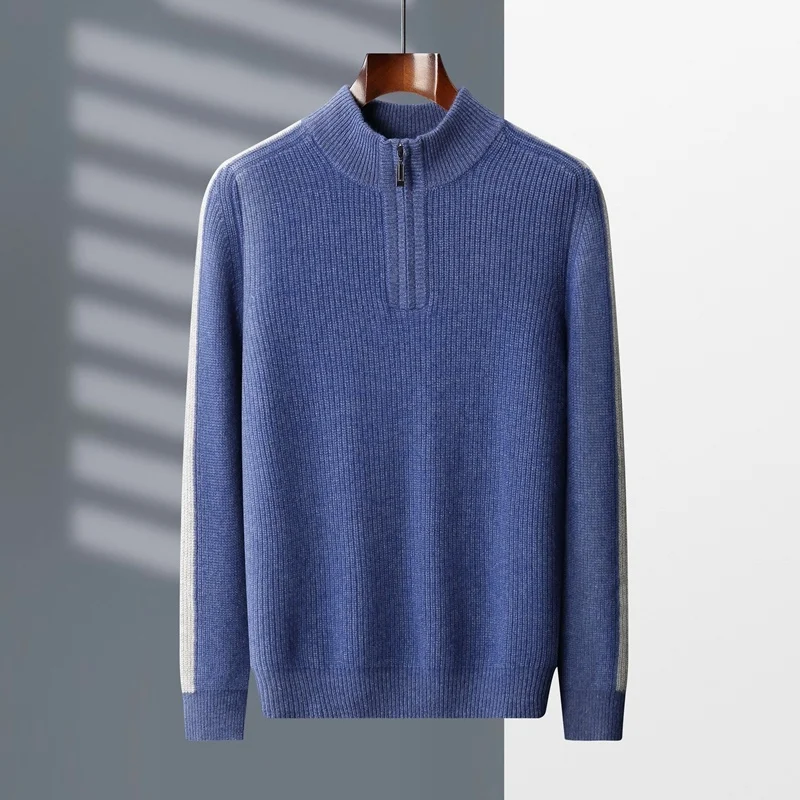 

4-Color High Quality Thickened Warm Pure Sweater Man Winter Half-high Neck Zipper Casual Knitted Soft Men's Pullover