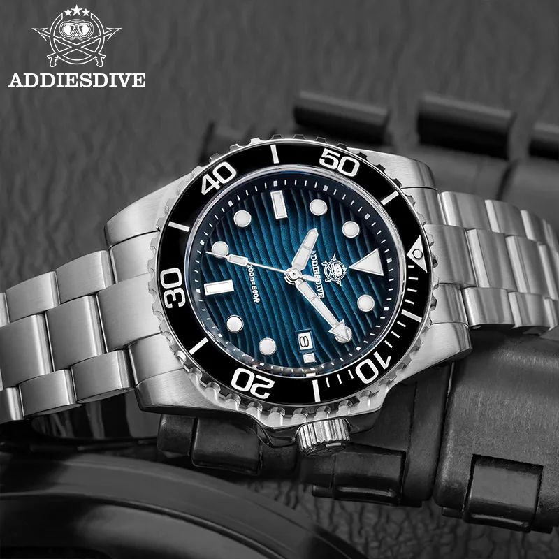 Фото ADDIESDIVE Новые 41 мм мужские часы 3D песочный циферблат кварцевые часы для дайвинга супер светящиеся из нержавеющей стали 316L 200 м водонепроницаемые наручные часы №2