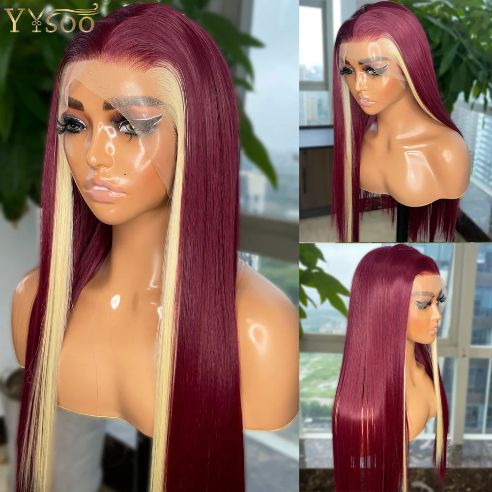 YYsoo Long 613/39# Silky Straight Baylayage13x4 Futura Synthetic Lace Front Wigs For Black Women Natural Hairline PrePlucked Wig