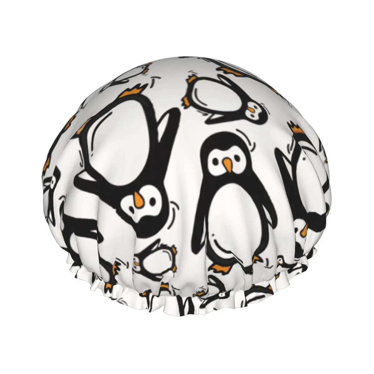 

Penguins Waterproof Shower Cap with Elasticized Hem Reversible Design for Shower Sleeping Bonnet Cap for All Hair Lengths