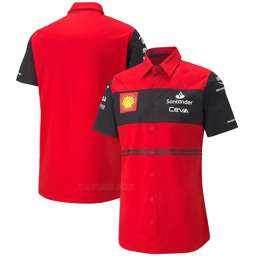 2022 F1 For Ferrari Racing Team Supercar Motorsport Sports Zipper Button Lapel Polo Shirt Red Quick Dry Breathable Do Not Fade