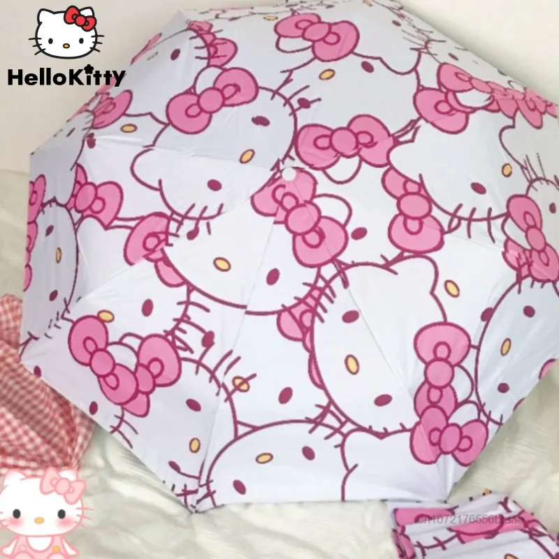 

New Sanrio Hello Kitty Folding Full Automatic Umbrella Y2k Women Trendy Transparent Portable Umbrellas Outdoor Rainy Accessories