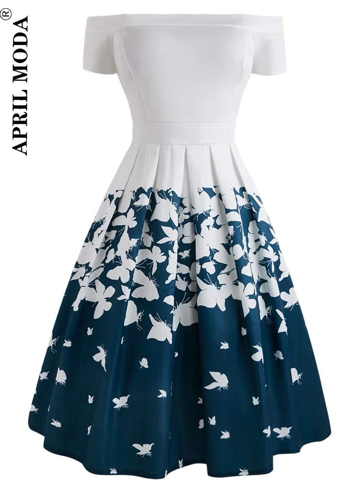 Женское винтажное вечернее платье с принтом бабочки 50s элегантное