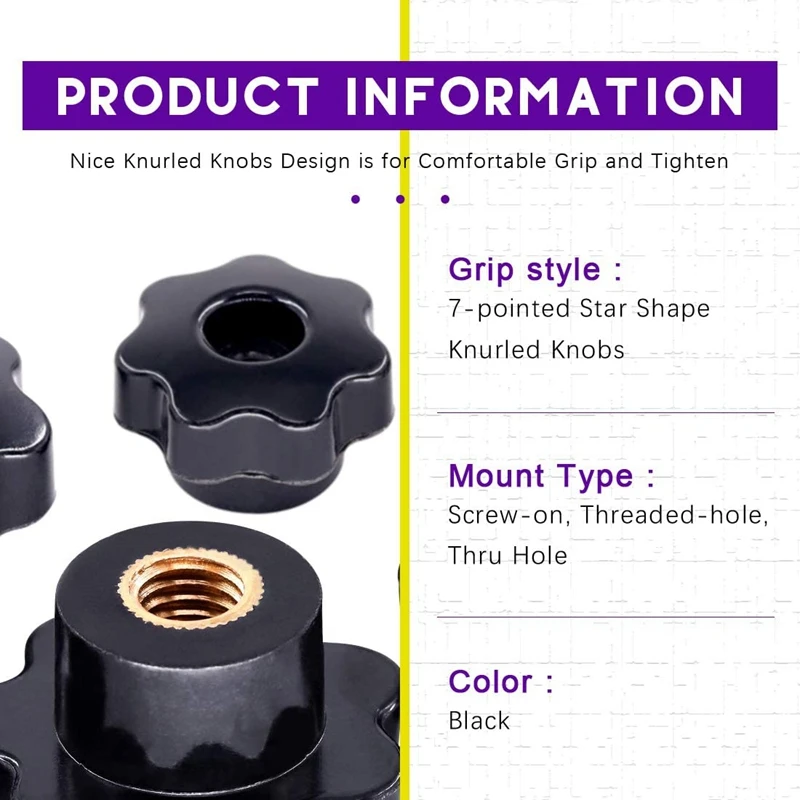 

Hot-32Pcs 7 Star Knob Female Thread Nut Clamping Knob Grip Assortment Kit Screw-On Handle Clamping Knob (M4 M6 M8 M10)