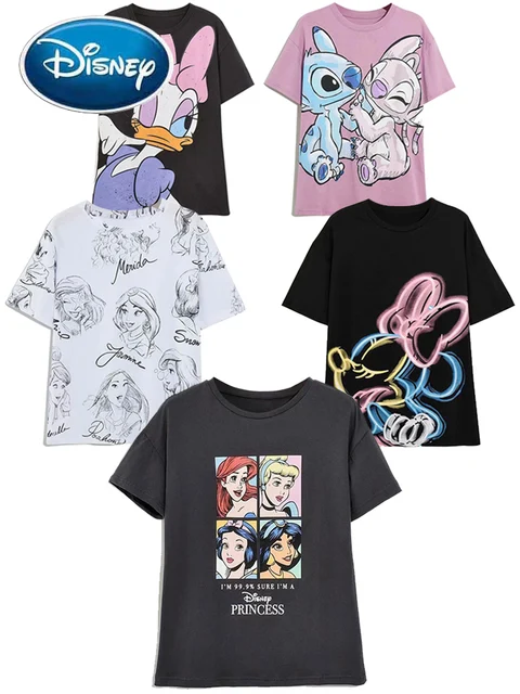 Disney Family T-Shirt Fashion Winnie the Pooh Mickey Mouse Stitch Fairy Dumbo SIMBA Cartoon Print Women T-Shirt Cotton Tee Tops 1