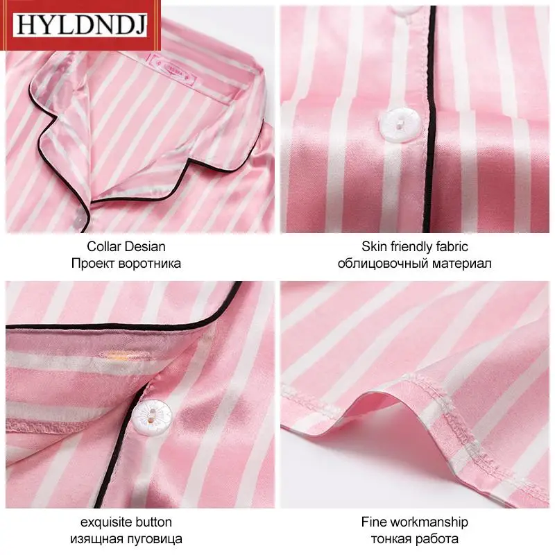New Womens Silk Striped Pyjama Women Sleepwear Set Autumn Winter Homewear Sleepwear Robe Long Sleeve Nightwear Pjs Pajama Set