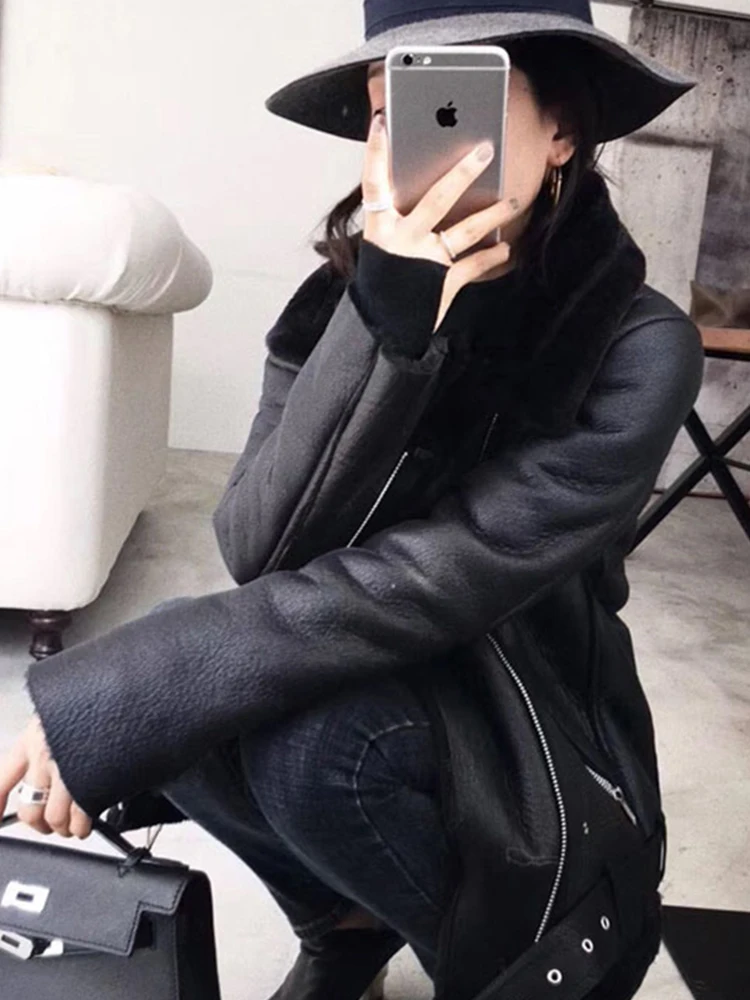 2023 Winter Coats Women Thick Faux Leather Fur Sheepskin Coat Female Fur Leather Jacket Aviator Jacket Casaco Feminino Leather