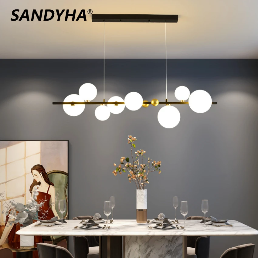 

SANDYHA Modern Led Glass Ball Chandeliers Home Decoration Pendant Lamp Living Loft desk Dining Bedroom Furniture Indoor Lighting