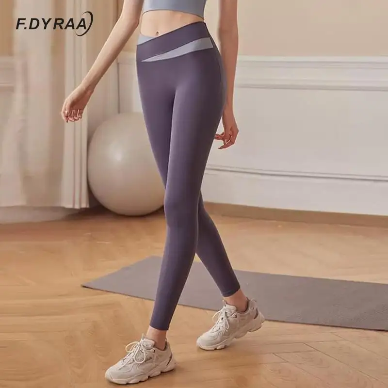 

F.DYRAA штаны для йоги для женщин обтягивающие Лоскутные цветные спортивные брюки с высокой талией обтягивающие бедра трико для бега фитнеса т...