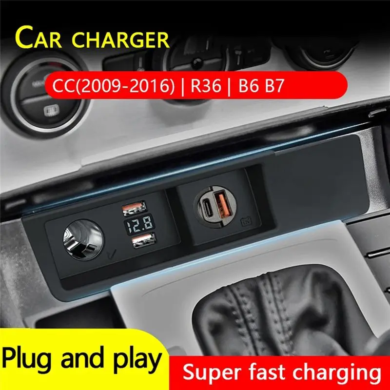 Фото Высококачественный разветвитель прикуривателя для Passat B6 B7 CC R36 с быстрой зарядкой USB 3A2C Type C №4