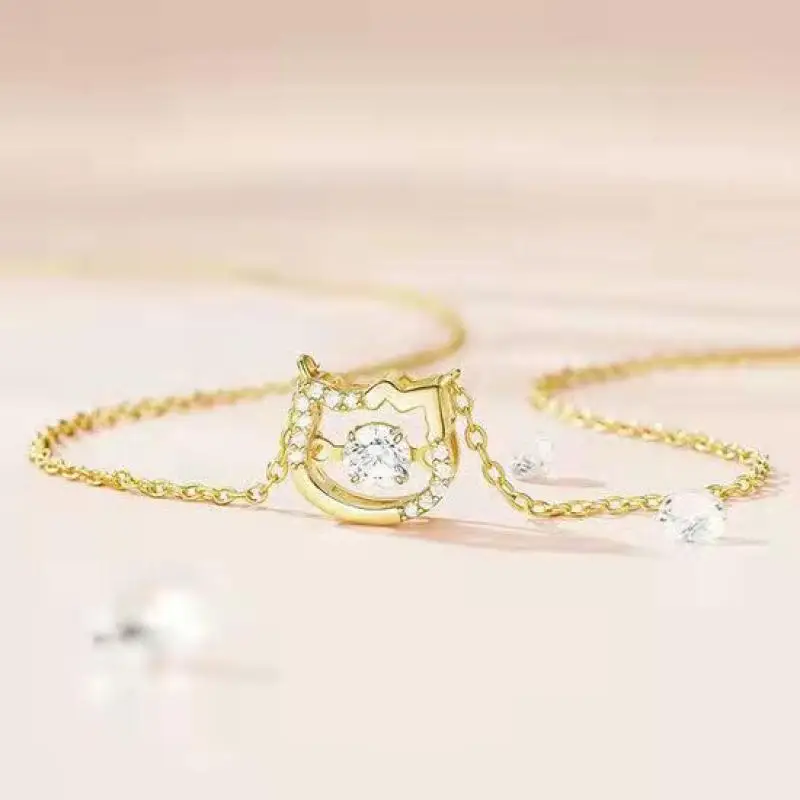 

Sanrioed Cartoon Kitty Cat Kawaii Necklace Girly Cute Kt Cat Heart Delicate Collarbone Chain Girlfriend Birthday Valentine Gift