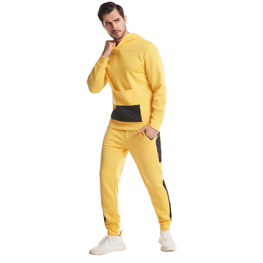 

Causal Warm Tracksuits Men Set Hooded Hoodies + Sweatpant 2022 Autumn Winter Sweatshirt Sportswear Male Splice Pockets