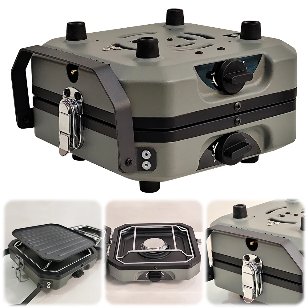 2-горелая походная плита складная с сковородой уличная газовая регулируемая