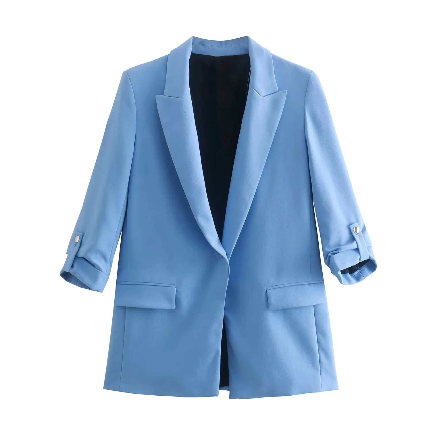 Dave&Di England Style Office Lady Fashion Jacket Tops Blue Color Casual Blazers Women