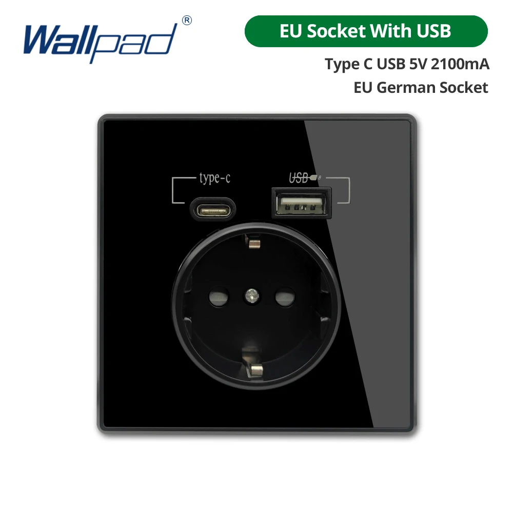 

Wallpad Настенная розетка с USB Type-C черная