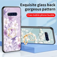colorful flower glass shell for black shark 5rs 5pro 4pro 3pro toughened glass protective case with magnetic suction ring