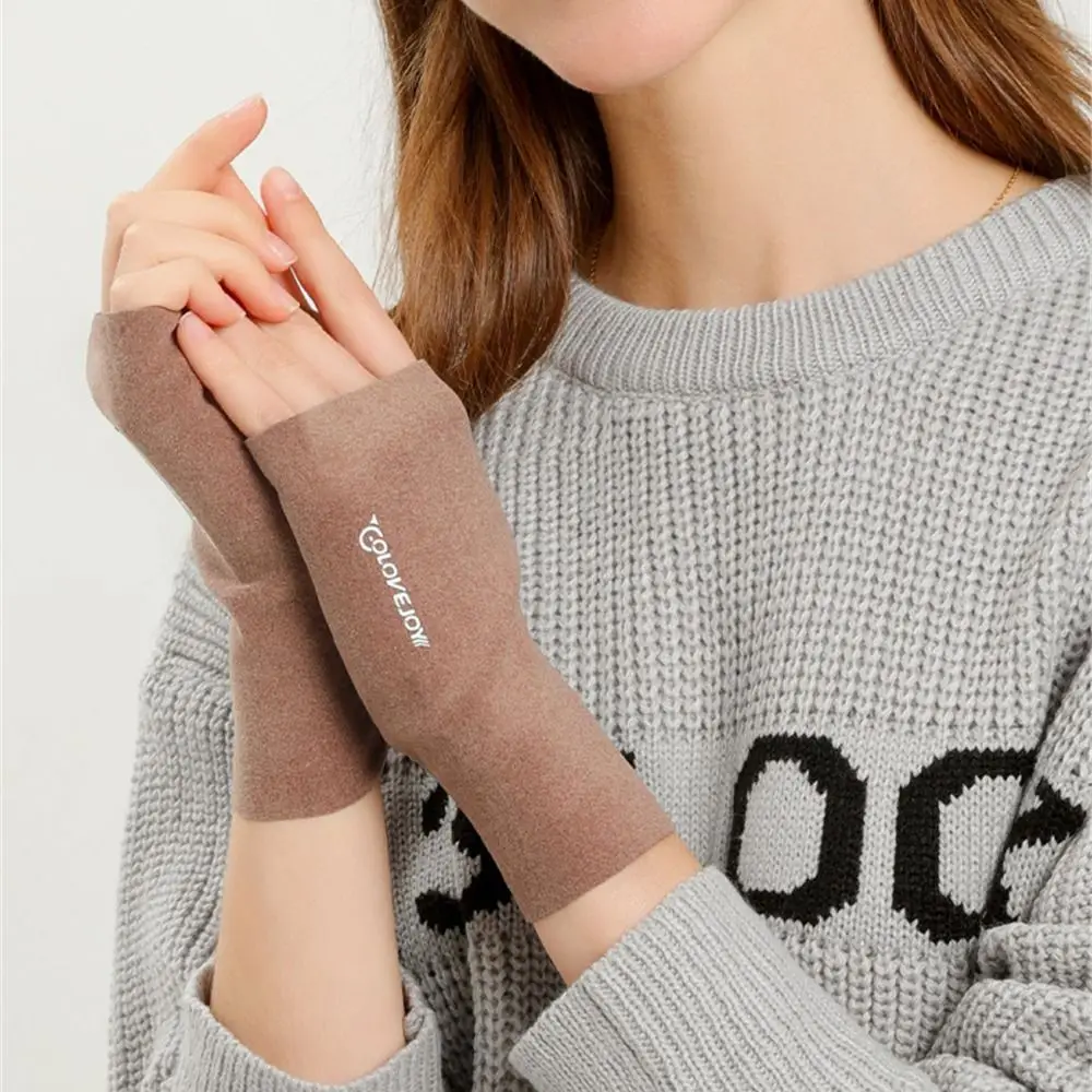 

Female Autumn Warmth Winter Fingerless Mittens Plush Knitted Gloves Half-finger