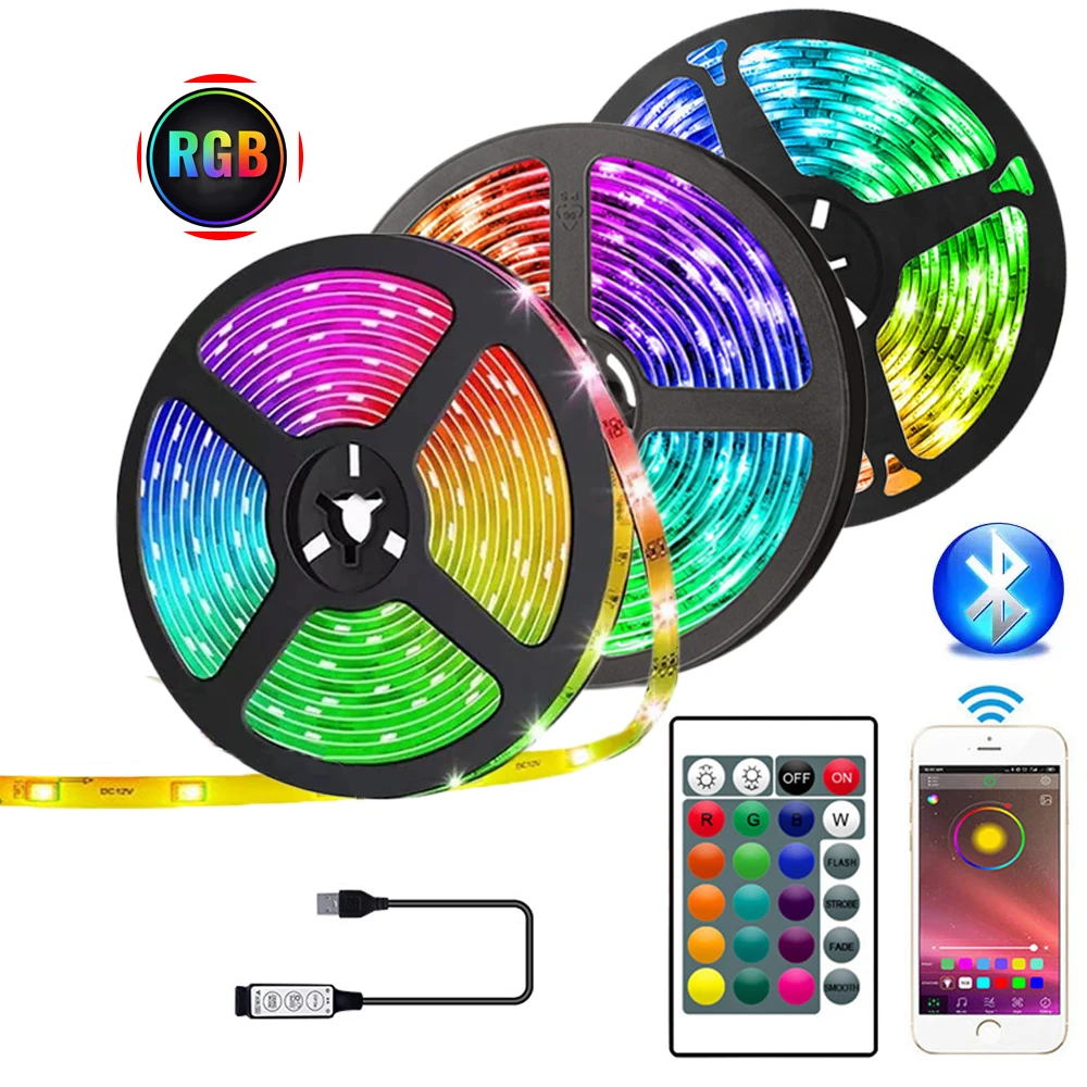 5M 3M 2M 1M led strip lights RGB SMD 5050 Luces Flexible Lamp USB Infrared Bluetooth led lights Decoration For Home For Festival